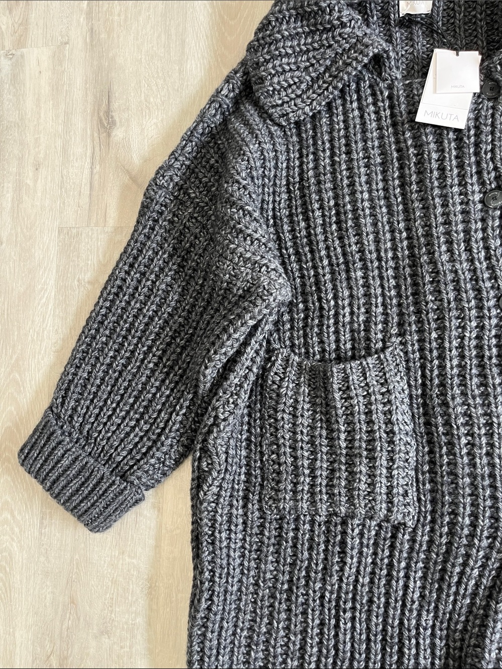 MIKUTA Dark Grey Long Knit Cardigan Alpaca Wool Oversized M/L NWT Made Portugal - Picture 4 of 14